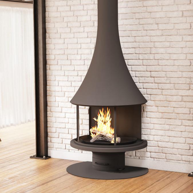 Пристенный камин со стеклом круглой формы и панорамным обзором JC Bordelet Marina 993