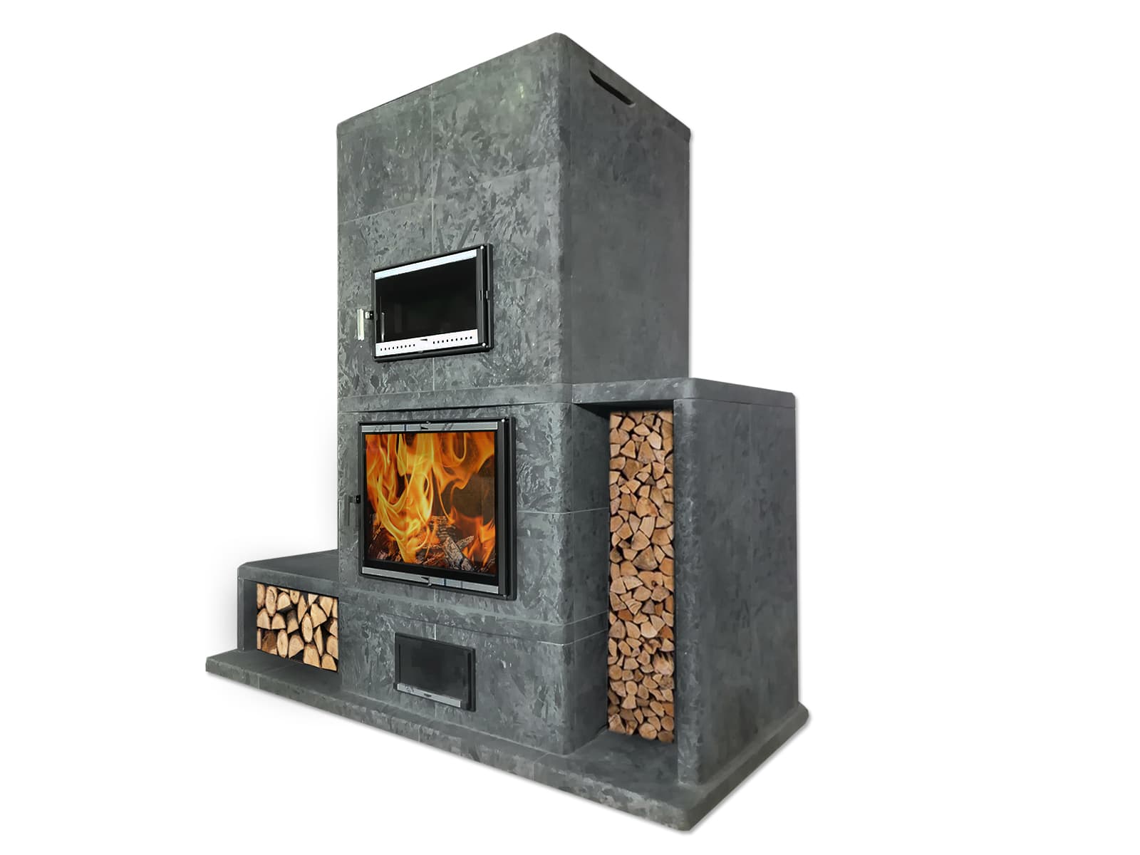 Печь-камин теплонакопительная с плитой и облицовкой Talkorus Torua 25 D SA