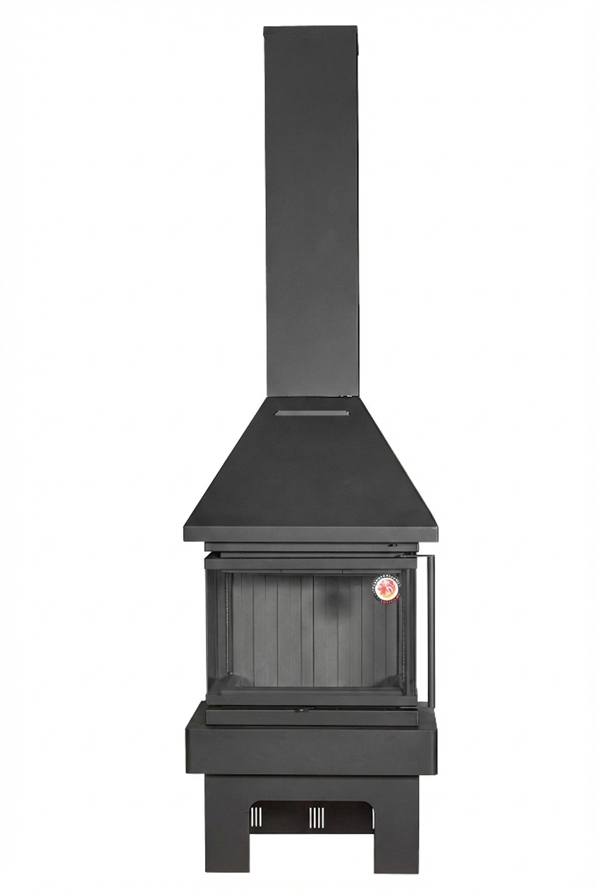 Камин пристенный с панорамным стеклом черный ЭкоКамин Прага PK001