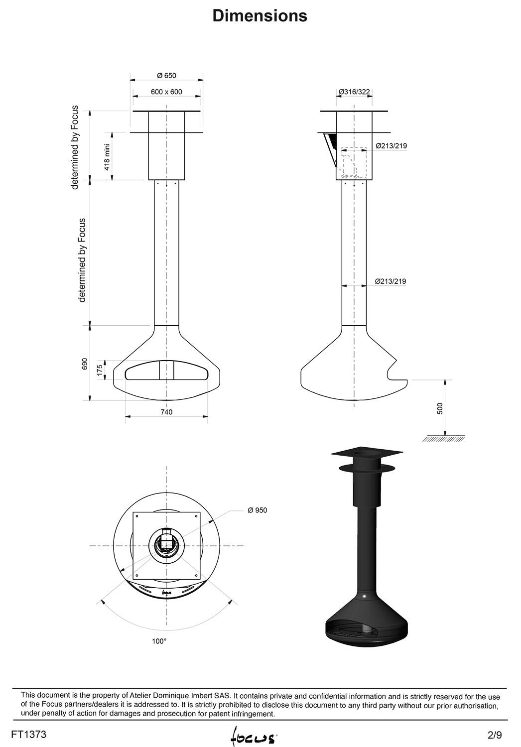 Подвесной газовый камин с вращающимся очагом Focus Ergofocus