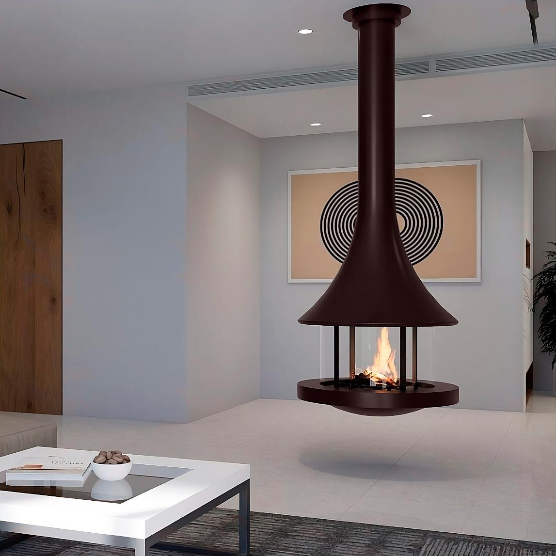 Камин центральный подвесной с панорамным стеклом и округлой формой Bordelet Eva 992