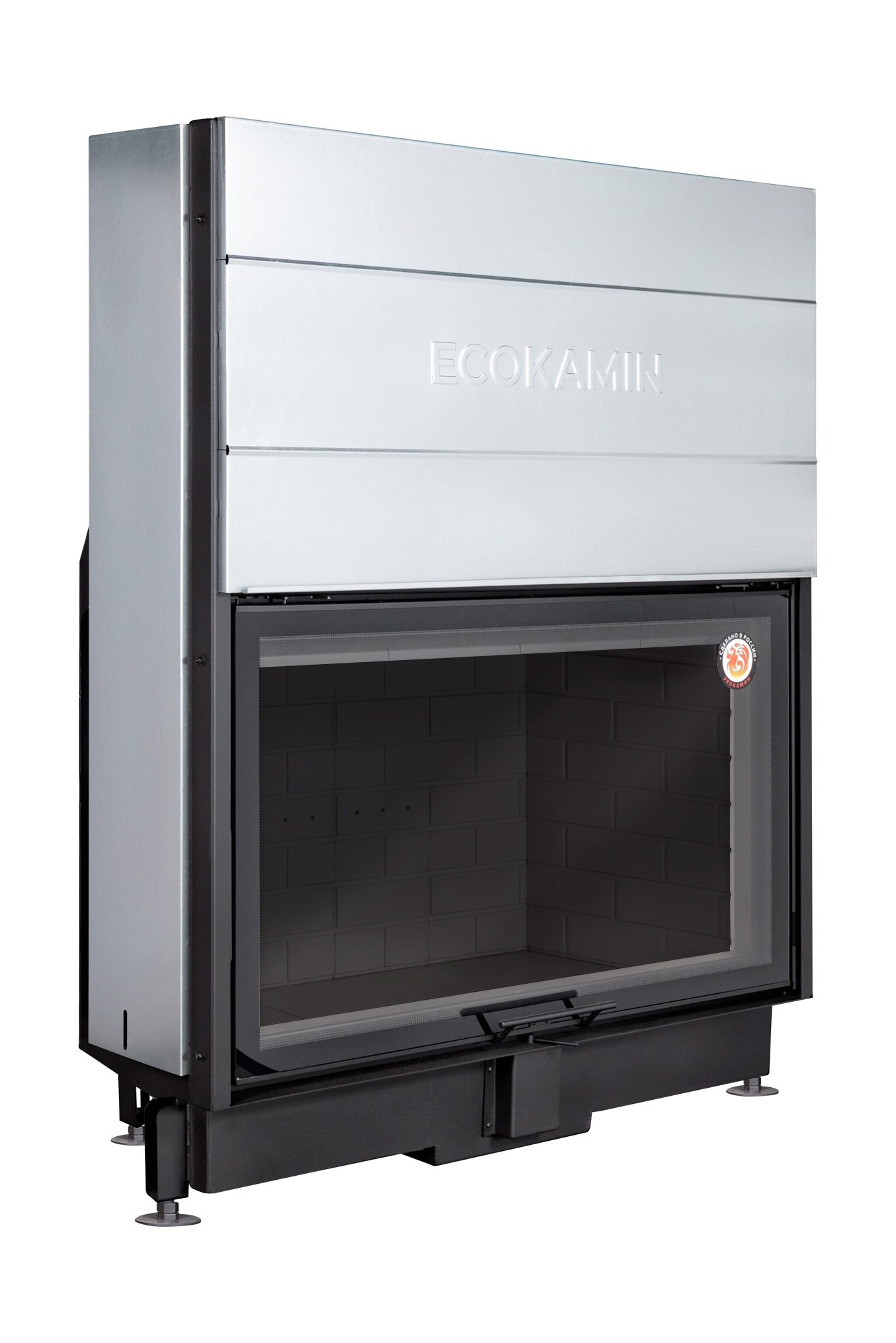 Каминная топка пристенная с черным шамотом и подовым горением Экокамин Вега 1200PB