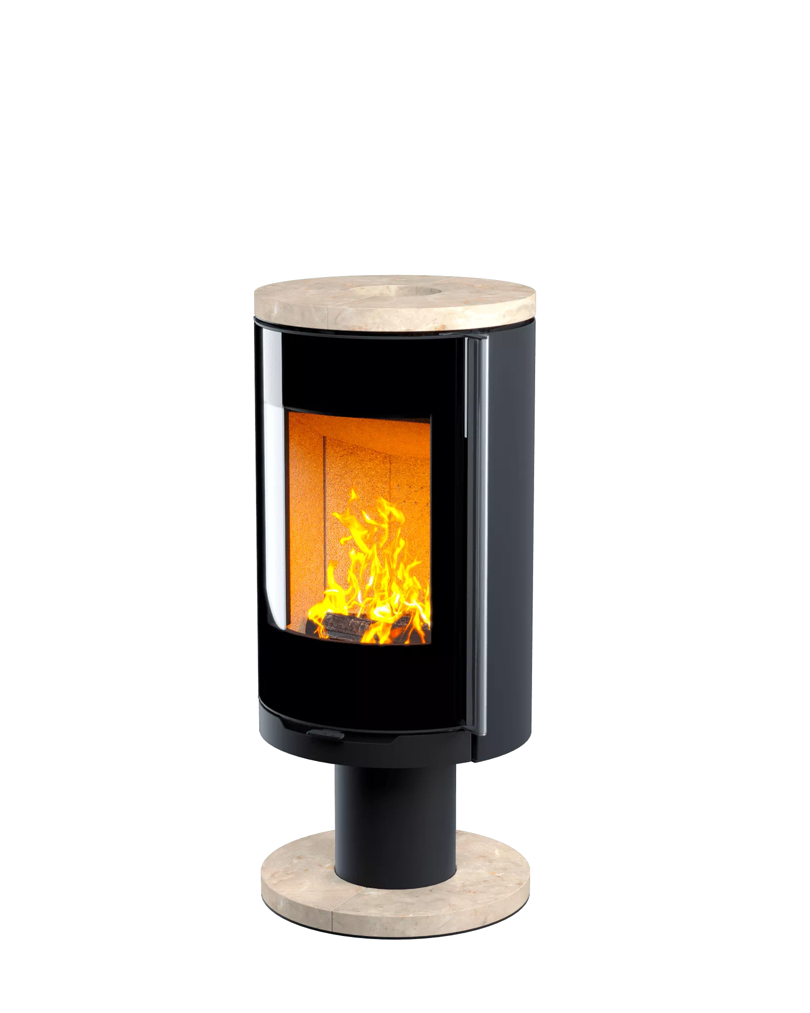 Печь-камин с крышкой из камня Крема Беж и радиусным стеклом Astov R1.0 N купить в Санкт-Петербурге