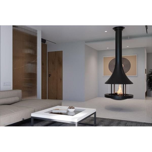 Камин центральный подвесной с панорамным стеклом и островным расположением Bordelet Eva 992