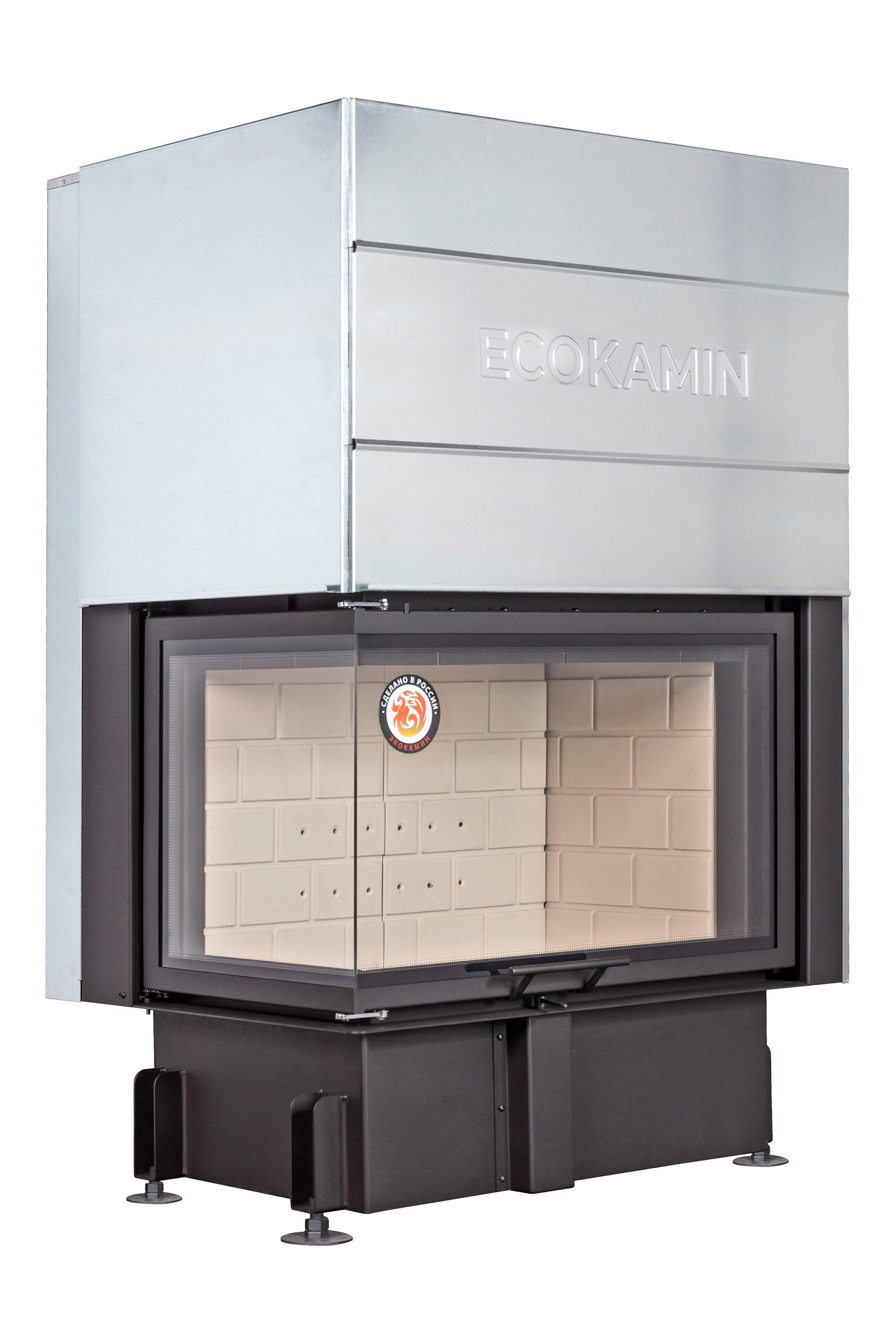 Каминная топка с угловым стеклом и подовым горением Экокамин Дельта 800LР