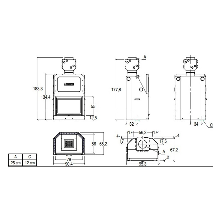 Топка каминная закрытая с прямым стеклом Piazzetta MA 261 SL P04122910