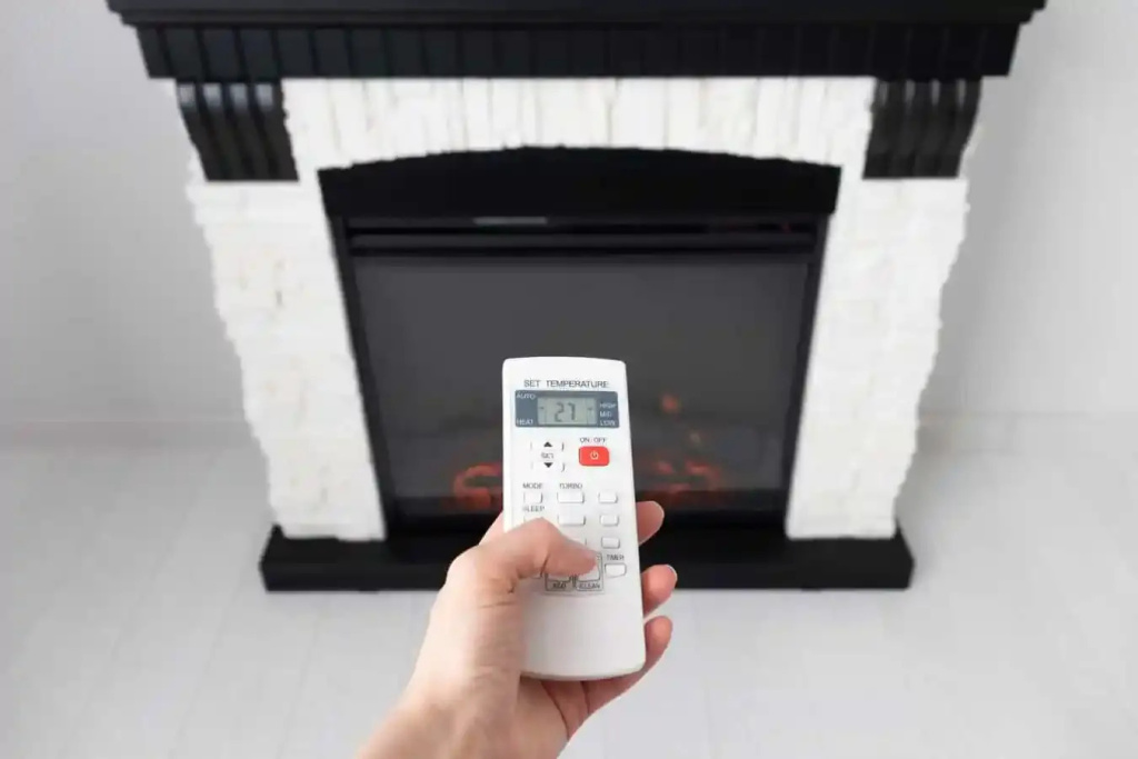 Electric-Fireplace-Black-and-White-Brick-Mantel-with-Remote-scaled.jpg